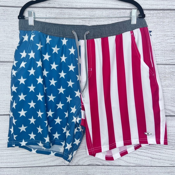 Burlebo American Flag Swim Trunks Compression Lining 4th of July - Picture 1 of 5